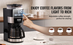 Succebuy Coffee Maker with Grinder Grind and Brew Coffee Maker Adjustable Grinding Coarseness for Home Office Restaurant
