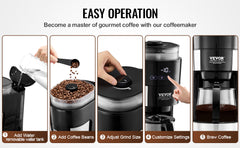 Succebuy Coffee Maker with Grinder Grind and Brew Coffee Maker Adjustable Grinding Coarseness for Home Office Restaurant