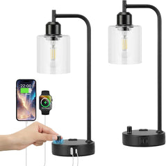 Industrial Nightstand Lamps for Bedrooms Set of 2 - Fully Dimmable
