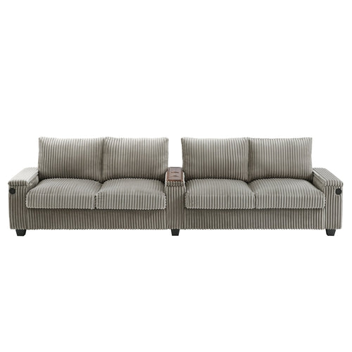 Modern 4-Seater Corduroy Sofa Couch with USB Ports, Hidden Storage