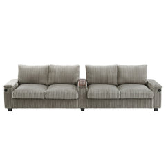 Modern 4-Seater Corduroy Sofa Couch with USB Ports, Hidden Storage