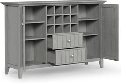 Fog Grey Solid Wood Transitional Sideboard Buffet and Wine Rack