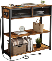 Charging Console Table with Storage Shelves