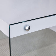 The top of the coffee table is made of MDF and white stickers, and the