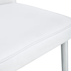 Modern Minimalist Dining Chairs Set with White PU Seats and Silver
