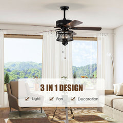 50 Inches Ceiling Fan with Lights Reversible Blades and Pull Chain