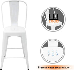 24 Inches Metal Bar Stool Set of 4 Counter Height Barstool with Back