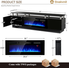 80" Modern Electric Fireplace TV Stand for Tvs up to 90 Inch, with