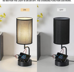 Table Lamp with 3 USB Charging Ports, Modern Desk Lamp with AC Outlet