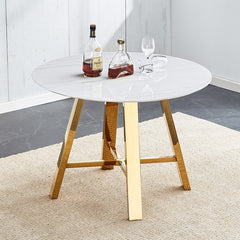 Modern minimalist white patterned circular dining table and coffee