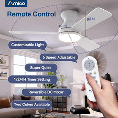Ceiling Fans with Lights, 42 Inch Low Profile Ceiling Fan with Light