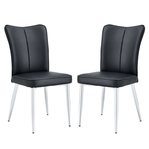 Modern Minimalist Dining Chairs Set of 2 Black PU Leather Curved