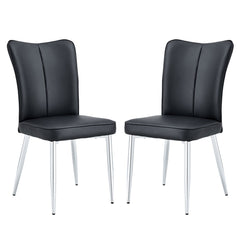 Modern Minimalist Dining Chairs Set of 2 Black PU Leather Curved