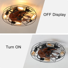 Caged Ceiling Fan With Light, 20'' farmhouse Low Profile Ceiling fan