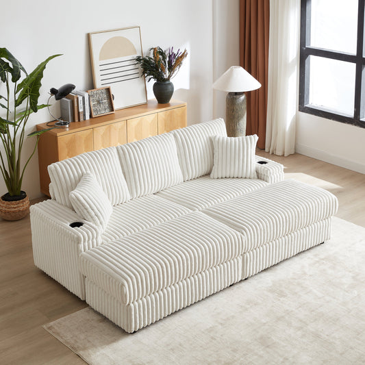 84Inch Corduroy 3-seater sofa With 3 back pillows ,2 toss pillows , a