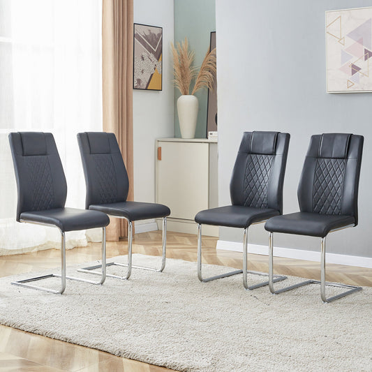 Modern Dining Chairs with Faux Leather Padded Seat and Metal Legs for