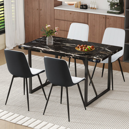 Table and chair set.Modern Black Marble Pattern MDF Dining Table Set -