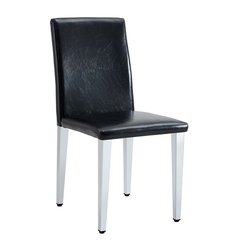 Simple and Versatile Black PU Dining Chairs with Silver Metal Legs,
