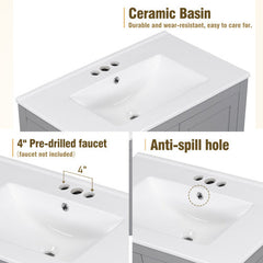 30  Gray Bathroom Vanity With Single Sink, Combo Cabinet Undermount