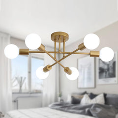 Gold Modern Sputnik Chandelier Ceiling Light Fixtures,6-Lights