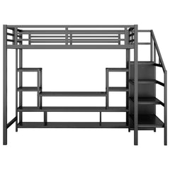 Full Size Metal Loft Bed with TV Stand, Metal Loft Bed with Staircase