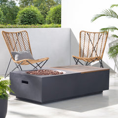 Outdoor 50,000 BTU Lightweight Concrete Rectangular Fire Pit Table