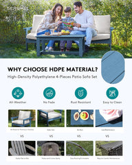 HDPE Patio Sofa Set, 4-Piece Sectional Outdoor Patio Furniture Set,