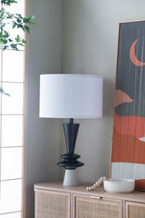 D15x26.7' Black Aluminum Table Lamp with Two Varying Disc Accents and