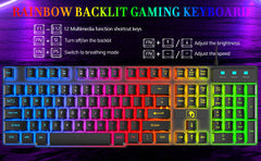 MANBASNAKE T11 Wired Gaming Keyboard and Mouse Headset Combo,Rainbow LED Backlit Wired Keyboard