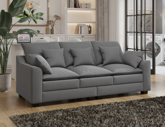 78.7"  Sofa Couch 3-Seater Sofa with Pillows Polyester Upholstery Duck