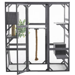 Outdoor DIY Cat House Catio with Double Enter Doors, Platforms, and