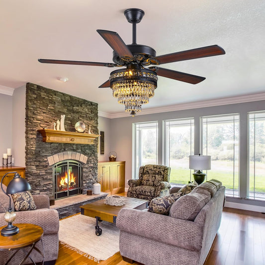 Crystal Ceiling Fan Fandelier with Lights - Modern Outdoor Fans with