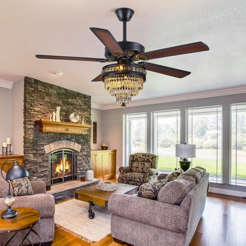 Crystal Ceiling Fan Fandelier with Lights - Modern Outdoor Fans with