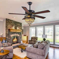 Crystal Ceiling Fan Fandelier with Lights - Modern Outdoor Fans with