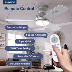 Ceiling Fans with Lights, 42 Inch Low Profile Ceiling Fan with Light