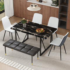 Table and chair set.Modern Black Marble Pattern MDF Dining Table Set -