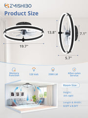 Ceiling Fans with Lights and Remote, 19.7'' Low Profile Ceiling Fans,