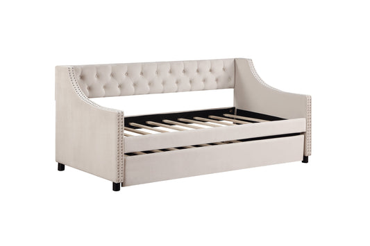 Daybed with Trundle Upholstered Tufted Sofa Bed, with Button and