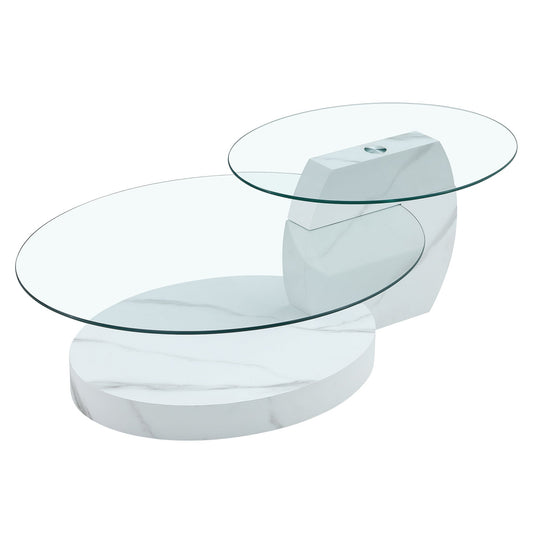 Modern White Marble Pattern Coffee Table - Versatile Design, Tempered