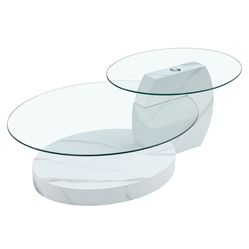 Modern White Marble Pattern Coffee Table - Versatile Design, Tempered