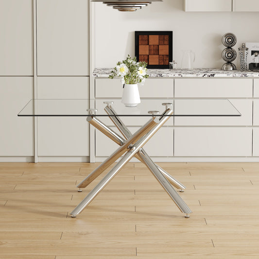 Large Modern Minimalist Rectangular Glass Dining Table with 0.39'