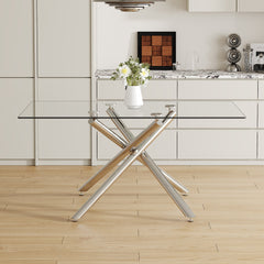Large Modern Minimalist Rectangular Glass Dining Table with 0.39'