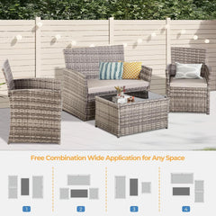 4 Piece Outdoor Patio Furniture Sets, Wicker Sectional Conversation