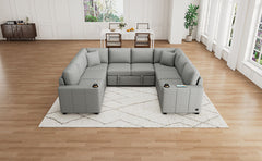 Multi-functional U-shaped Sectional Sofa Convertible Pull-out Bed Gray
