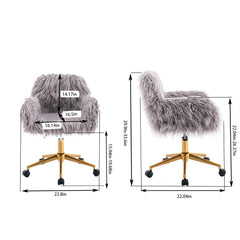 Modern Faux Fur Home Office Chair Fluffy Chair Gold Plating Base