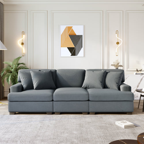 Three Seat Sofa & Removable Back and Seat Cushion & 4 Pillows