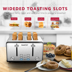 Stainless Steel Extra-Wide Slot Toaster with Dual Control Panels