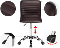 Task Chair Armless Office Chair PU Leather Ribbered Modern Desk Chair