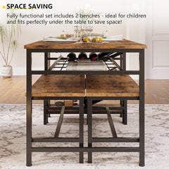 3-Piece Dining Table Set for 4, 47Inch Kitchen Table with 2 Benches,