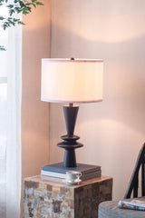 D15x26.7' Black Aluminum Table Lamp with Two Varying Round Accents and